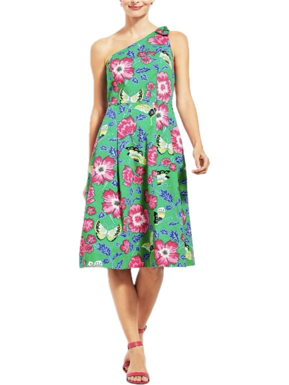 NWT Talbots RSVP One-Shoulder Fit-and-Flare Floral Butterflies Summer Dress 6P